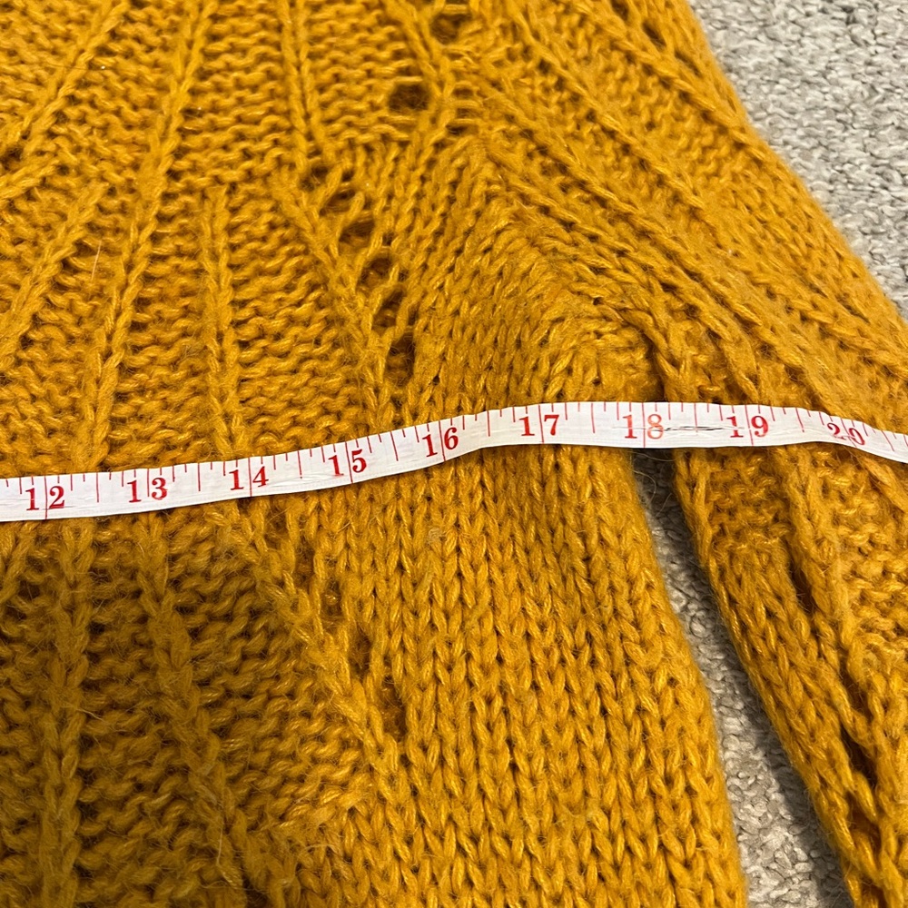 Urban Outfitters Mustard Yellow Chunky Knit Sweater Bubble Sleeve Pointelle Sm - Picture 10 of 10
